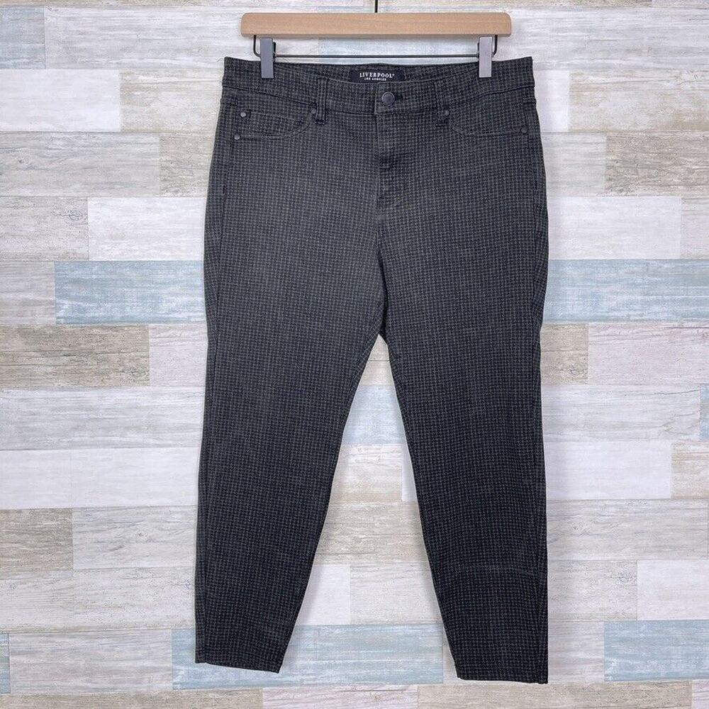 Liverpool Cropped Skinny Jeggings Pants Gray Plaid Stretch Capri Womens 12 31